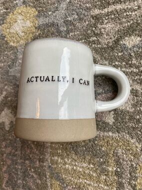 Hearth and Hand oversized Stoneware Mug with "ACTUALLY, I CAN" White and Beige